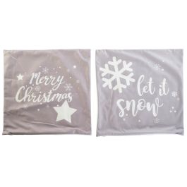 Funda Cojin Navidad Alpina DKD Home Decor Gris Blanco 1 x 45 x 45 cm (4 Unidades)