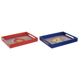 Bandeja Mediterraneo DKD Home Decor Rojo Azul 30 x 5 x 40 cm (4 Unidades)