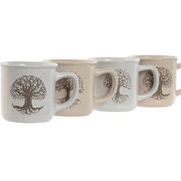 Mug Tradicional DKD Home Decor Beige Blanco Roto 9 x 8.5 x 13 cm (4 Unidades)