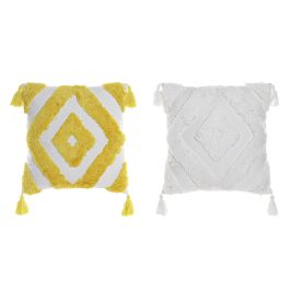 Cojin Moderno DKD Home Decor Blanco Amarillo 10 x 45 x 45 cm (4 Unidades)