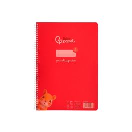 Cuaderno Espiral Liderpapel Din A4 Pautaguia Tapa Plastico80H 90 gr Cuadro Pautado 3 mm Con Margen Color Rojo 5 unidades