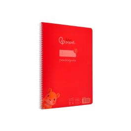 Cuaderno Espiral Liderpapel Din A4 Pautaguia Tapa Plastico80H 90 gr Cuadro Pautado 4 mm Con Margen Color Rojo 5 unidades