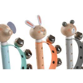 DKD Home Decor Juguete Kids Artesanal de Madera y Metal con Cascabel y Movimiento, 5x17.5x12 cm, Surtido Azul Naranja Gris (6 Unidades)