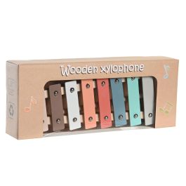 DKD Home Decor Xilófono Infantil Madera y Metal, Diseño Animal Multicolor Natural, Musical, Hecho a Mano 10x3x27cm (Pack 6 Unidades)