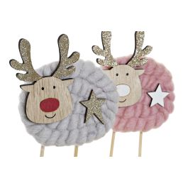 Decoracion Navidad Fantasia DKD Home Decor Gris Rosa 4 x 16 x 10 cm (6 Unidades)