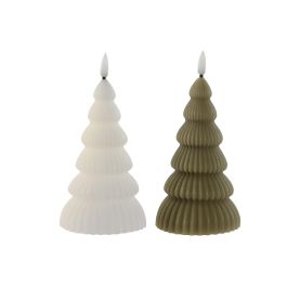 Vela Led Navidad Moderna DKD Home Decor Verde Blanco 8.5 x 17.5 x 8.5 cm (6 Unidades)