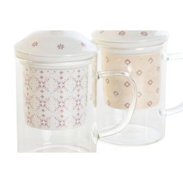 Mug Infusiones Scandi DKD Home Decor Rosa Blanco 8 x 15 x 12 cm (6 Unidades)