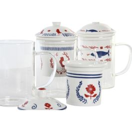 Mug Infusiones Mediterraneo DKD Home Decor Azul Rojo 8 x 14.5 x 12 cm (6 Unidades)