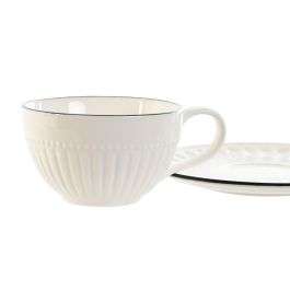 Taza Set Plato Tradicional DKD Home Decor Blanco Negro 15.5 x 6.7 x 15.5 cm (6 Unidades)