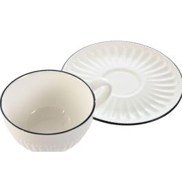 Taza Set Plato Tradicional DKD Home Decor Blanco Negro 15.5 x 6.7 x 15.5 cm (6 Unidades)