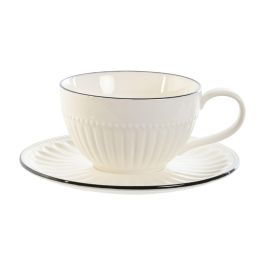 Taza Set Plato Tradicional DKD Home Decor Blanco Negro 15.5 x 6.7 x 15.5 cm (6 Unidades)