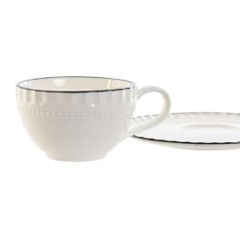 Taza Set Plato Tradicional DKD Home Decor Blanco Negro 12.5 x 5.3 x 12.5 cm (6 Unidades)