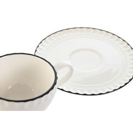 Taza Set Plato Tradicional DKD Home Decor Blanco Negro 12.5 x 5.3 x 12.5 cm (6 Unidades)