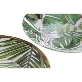 Plato Tropical DKD Home Decor Verde Blanco 23 x 3.6 x 23 cm (6 Unidades)