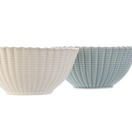 Bol Mediterraneo DKD Home Decor Blanco Azul 16 x 7.5 x 16.5 cm (6 Unidades)