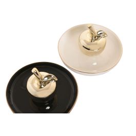 DKD Home Decor Anillero Manzana Glam Porcelana Surtido Blanco Negro Dorado 13x7.5x13 cm (6 Unidades)