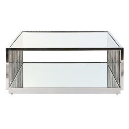DKD Home Decor Mesa Centro Moderno Acero Espejo Plateado Transparente 100x45x100 cm