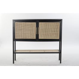 DKD Home Decor Aparador Balines Negro Natural 110 x 30 x 100 cm (Paulownia, MDF, Ratán)