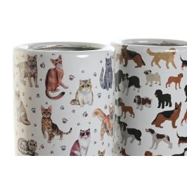 DKD Home Decor Paraguero Shabby de Porcelana Multicolor con diseño Perros y Gatos Surtido Aleatorio 19x45x19 cm Pack 2 Unidades