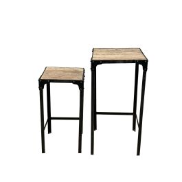 Mesita Auxiliar Item Home DKD Home Decor Natural Negro 38 x 75 x 38 cm Set de 2