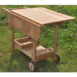 DKD Home Decor Camarera de Servicio Plegable con Ruedas para Terraza y Jardín, de Teca Marrón, 90x108x72 cm