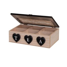 Caja para Infusiones HEARTS Negro Natural Poliresina Madera MDF 24 x 17 x 7 cm