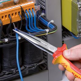 Knipex Alicates de Boca de Cigüeña Rectos 200 mm con Puntas de Precisión y Filos de Corte, Medidas 200 x 56 x 19 mm