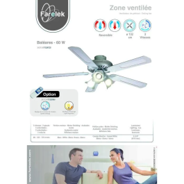 Farelek Islas Baleares Ø 132 cm Ventilador de Techo Reversible 5 Aspas Blancas Iluminación 3 Tulipanes 60W E27