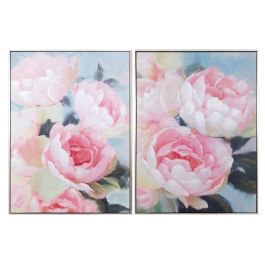 DKD Home Decor Cuadro Romantico Flores Lienzo Ps Rosa Azul Blanco 80 x 60 x 3.5 cm (2 Unidades)