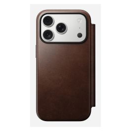 Nomad Modern Leather Folio para iPhone 17 Pro - Funda de Cuero Marrón Rustic con 3 Bolsillos, Compatible con MagSafe, Cierre Magnético