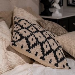 Cojín Blanco y Negro Algodón / Poliéster 45 X 45 cm