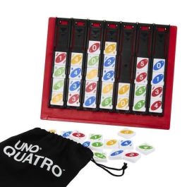 Mattel Games Hpf82 UNO Quatro Juego de Mesa Familiar de Estrategia con Fichas Deslizantes, Cuatro en Raya y Cartas de Acción para +7 años