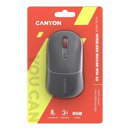 Canyon MW-22 Ratón Óptico 2 en 1 Inalámbrico RF + Bluetooth, 1600 DPI, Ambidiestro, Diseño Ergonómico, Retroiluminación Multi Color, Gris Oscuro