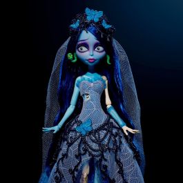 Monster High Jdr67 Muñeca Skullector Novia Cadáver Emily con vestido gótico y velo de mariposas