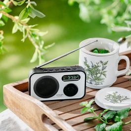 Adler Radio digital PLL AM/FM AD1906 con sintonización automática, pantalla LCD, reloj y alarma, USB-C/Batería, 12,5 x 3 x 7,5 cm