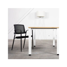 Silla confidente Rocada brazos fijos asiento tela ignífuga azul respaldo malla estructura metálica