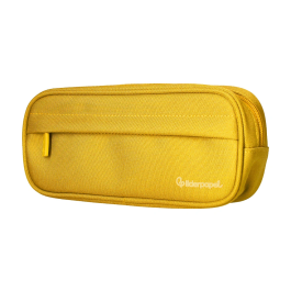 Liderpapel Estuche Portatodo Classic Ovalado con Dos Cremalleras y Bolsillo Delantero, Amarillo, 210x90x60mm