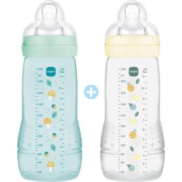 MAM MAM9001616858307 Set de 2 Biberones Easy Active, +6 meses, 330 ml, Tetina X flow, Colores Hielo y Perla