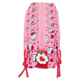 SAFTA Portatodo Hello Kitty Triple con Tres Compartimentos y Goma Elástica Trasera, Color Rosa