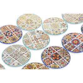 DKD Home Decor Posavasos Indio de Dolomite y Corcho, Azulejo, Azul/Naranja, 10.8 x 10.8 x 0.7 cm (72 Unidades)