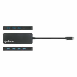 MANHATTAN 168410 Hub USB-C a 7 Puertos USB 3.2 Gen 1 Tipo-A 5Gbit/s Negro para PC Mac Windows Linux ChromeOS