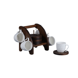 DKD Home Decor Set de 6 Tazas de Porcelana y Bambú, Colección Pengjia 25, Blanco y Marrón Oscuro, Acabado Relieve, 90ml Precio: 25.7900005. SKU: B1GCXCRHXN