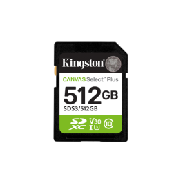 Kingston SDS3/512GB Tarjeta SDXC Canvas Select Plus 512 GB 150 MB/s Clase 10 U3 V30 para vídeo Full HD y 1080p, Resistente