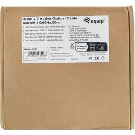 EQUIP Cable HDMI 119433 Óptico Activo 2.0, 100m, 4K 60Hz, HDR, Ethernet, Estándar A-A, Negro