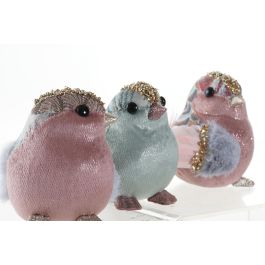 DKD Home Decor Figura Navidad Fantasía Pájaro Foam Poliéster Rosa Palo Azul Celeste 10x11x15 cm (3 Unidades Surtidas)