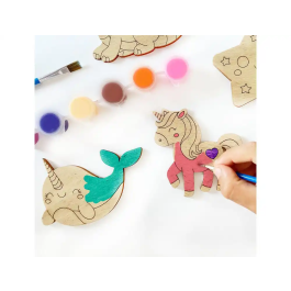 Wondee Kit para Colorear Figuras de Madera Sostenible para Niños con 12 Colores Vibrantes y 2 Brochas