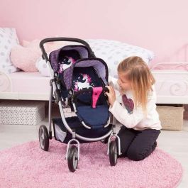 Coche de muñeca paseo gemelar azul marino 73x63x46 cm