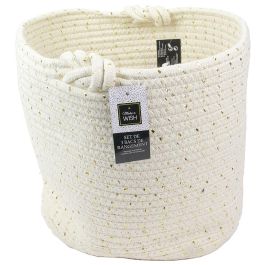 Totally Addict Make A Wish Juego de 3 Cestos Almacenar Blanco Algodón Fibra Dorada Encajables