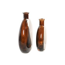 DKD Home Decor Jarrones Modernos Marrones de Cristal 18,5 cm Set de 2 - 5 x 18,5 x 16,5 cm