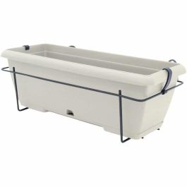 Garden Id 12228943 Kit Macetero Teramo con Soporte Metálico y Bandeja Integrada, Blanco 50 cm, Efecto Piedra, Reciclado/Reciclable
